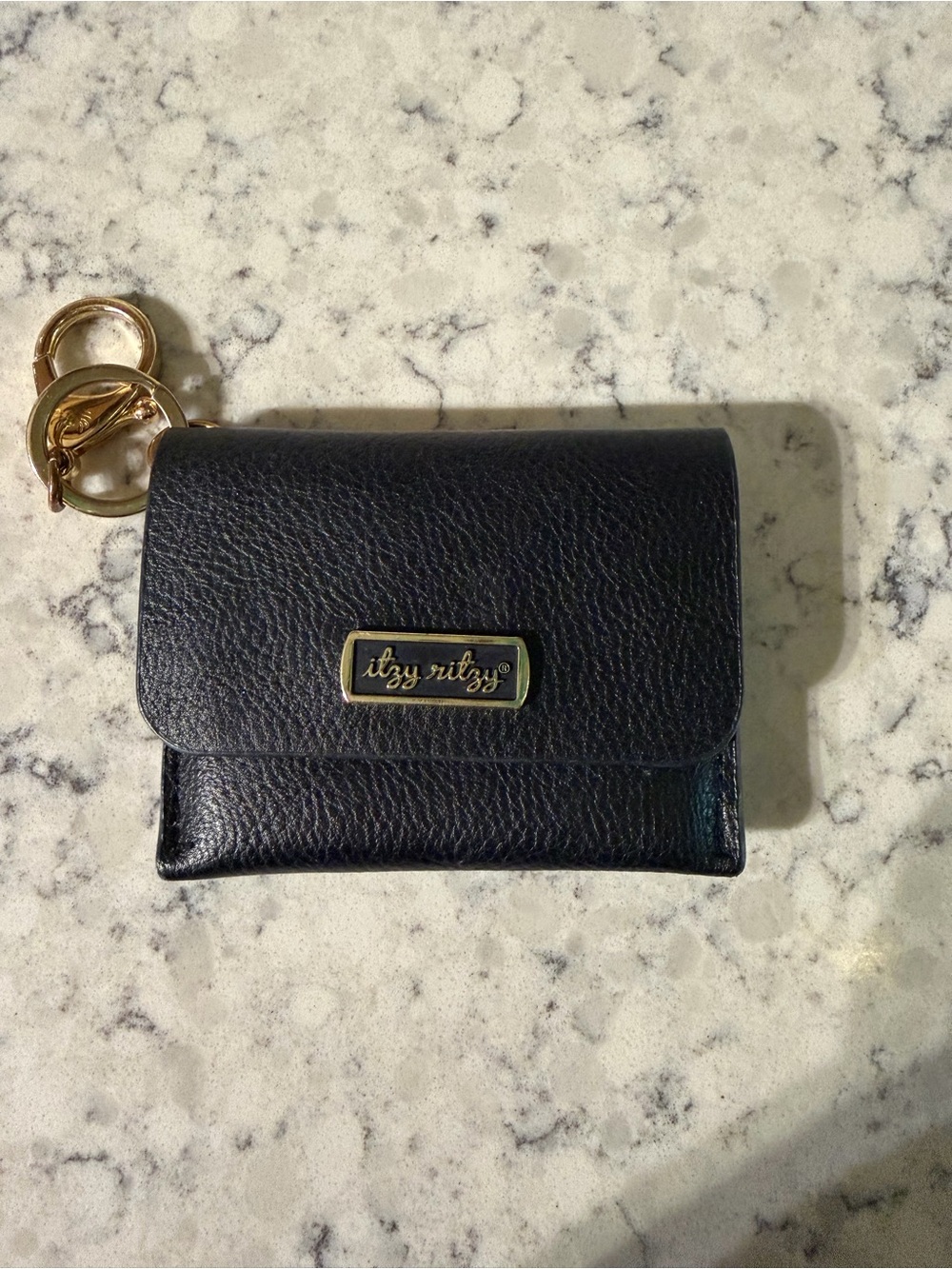 Itzy Ritzy Black Leather Key & Card Holder with Gold Hardware